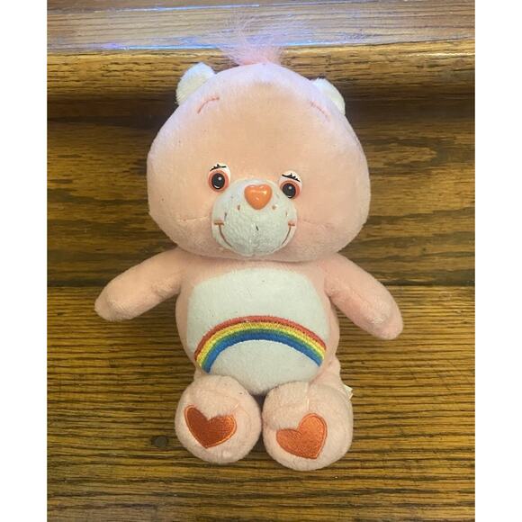Vintage 2002 Care Bears Cheer Bear Pink 8" Plush Stuffed Animal Hearts Rainbow - Picture 1 of 5